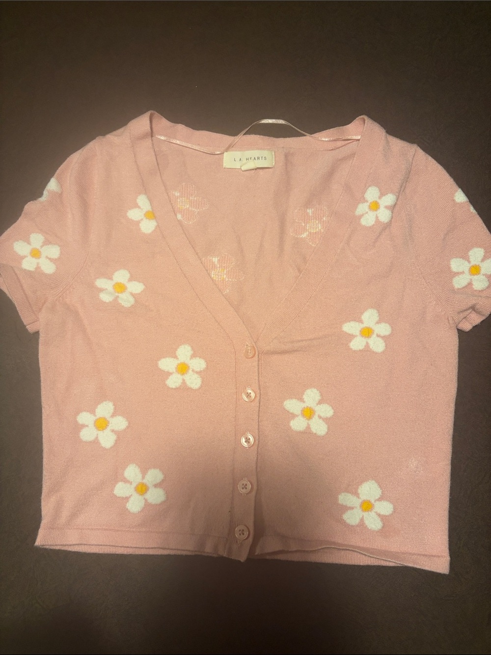 La Hearts Pink Daisy Button-Up V-Neck Cardigan